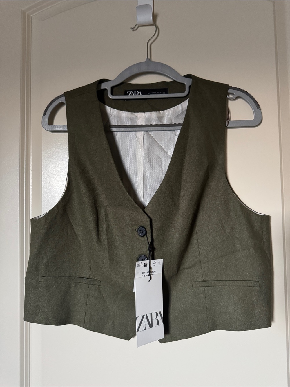 ZARA Olive Green Cropped Tailored Vest